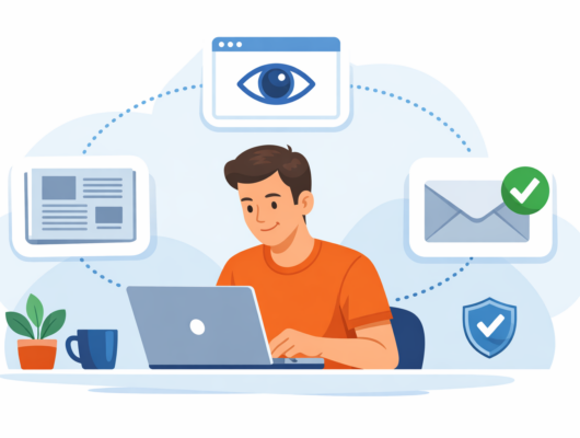 Illustration d’un parcours simple pour publier une annonce légale : formulaire, validation, attestation reçue par email.